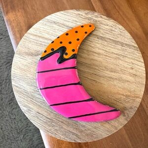 Vintage Colorful Enamel Crescent Brooch